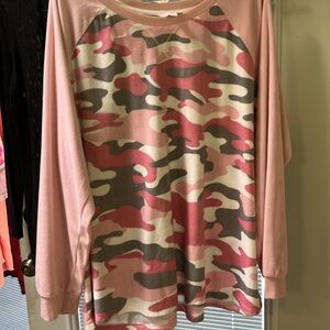 Pink and Gray Camo Sweatshirt with Relaxed Fit